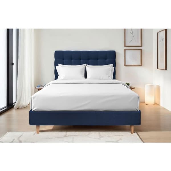 Puffad huvudgavel Sammet Blå L 200 cm - Tjocklek 10 cm vadderad - Designat huvudgavel i massivt trä