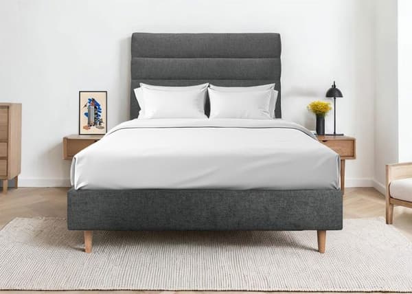 Huvudgavel Linjär Grått tyg Antrasit L 140 cm - Tjocklek 10 cm stoppad - Design huvugavel i massivt trä