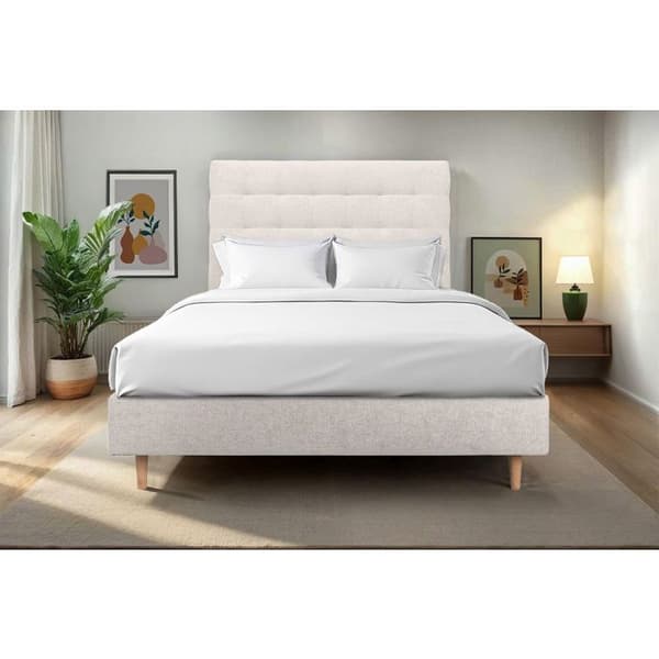 Sänggavel Klädd Ljusbeige 200 cm - Tjocklek 10 cm vadderad - Design sänggavel i massivt trä
