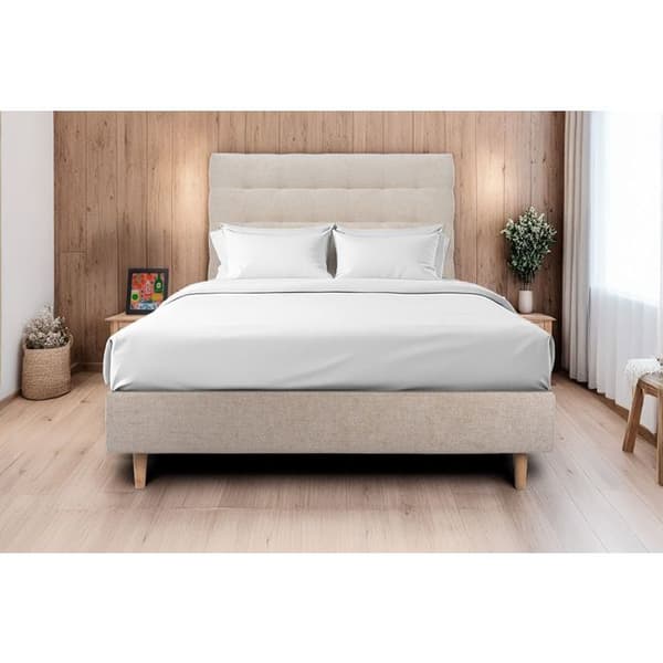 Madrasskydd med vadderad topp Beige Tyg - Massivt Trä - L 180 cm - Ep 10 cm
