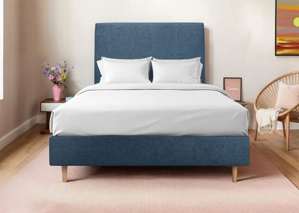 Tapetserad sänggavel Blå Tyg L 140 cm - Ep 10 cm stoppad - Design sänggavel i massivt trä