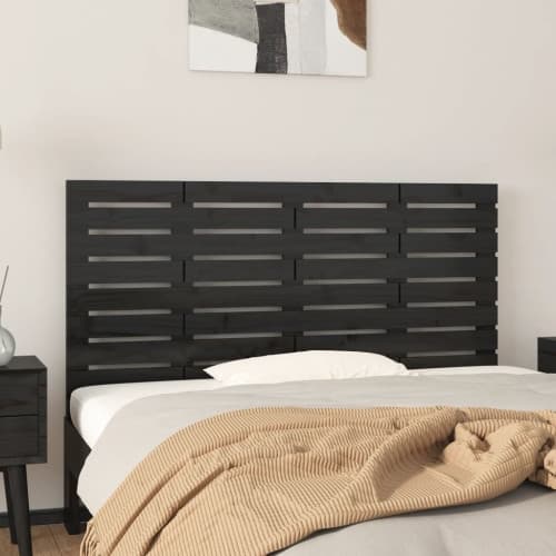 Väggmonterad huvudgavel svart 126x3x63 cm massiv furu