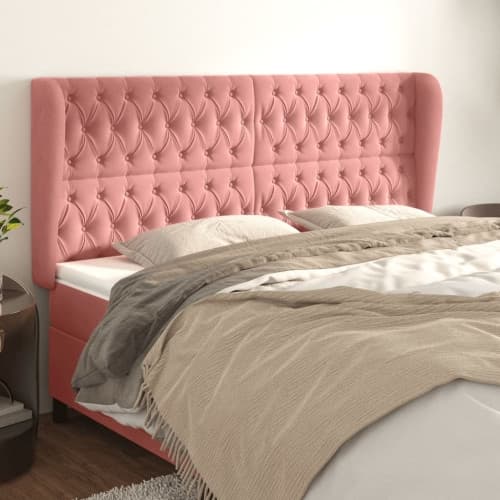 Sänggavel med kanter rosa 203x23x118/128 cm sammet