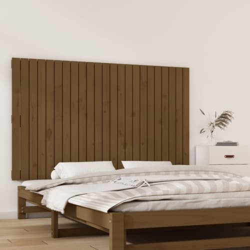 Väggmonterad huvudgavel honungsbrun 147x3x90 cm massiv furu