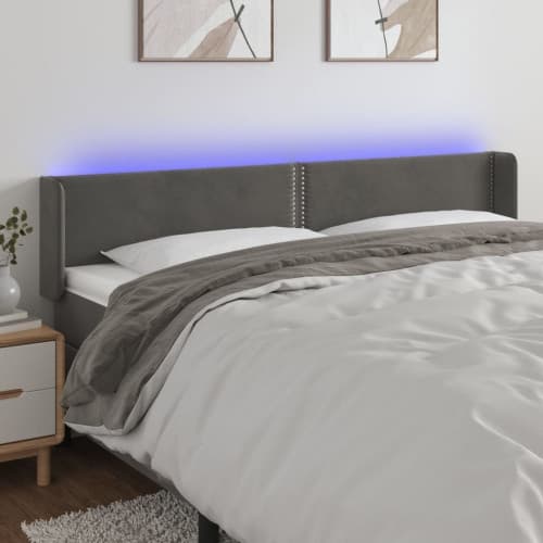 Sänggavel LED mörkgrå 203x16x78/88 cm sammet