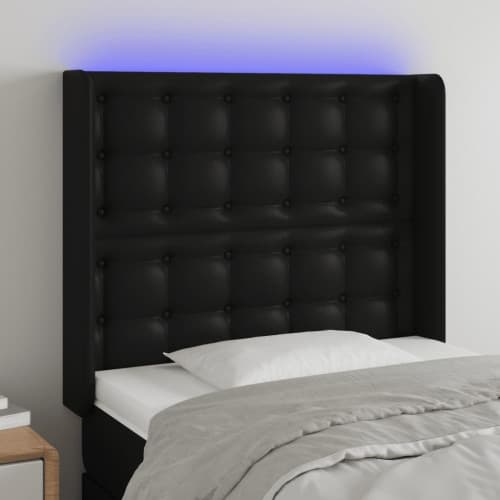Sänggavel LED svart 93x16x118/128 cm konstläder