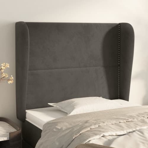 Sänggavel med kanter mörkgrå 83x23x118/128 cm sammet