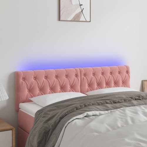 Sänggavel LED rosa 160x7x78/88 cm sammet