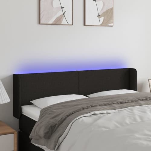 Sänggavel LED svart 147x16x78/88 cm tyg