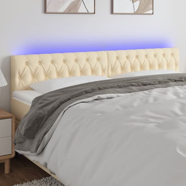 Sänggavel LED gräddvit 200x7x78/88 cm tyg