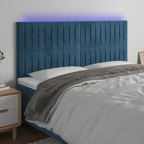 Sänggavel LED mörkblå 180x5x118/128 cm sammet