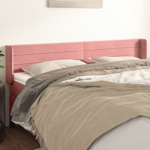 Sänggavel med kanter rosa 163x16x78/88 cm sammet