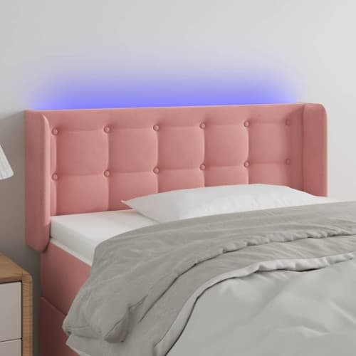 Sänggavel LED rosa 83x16x78/88 cm sammet