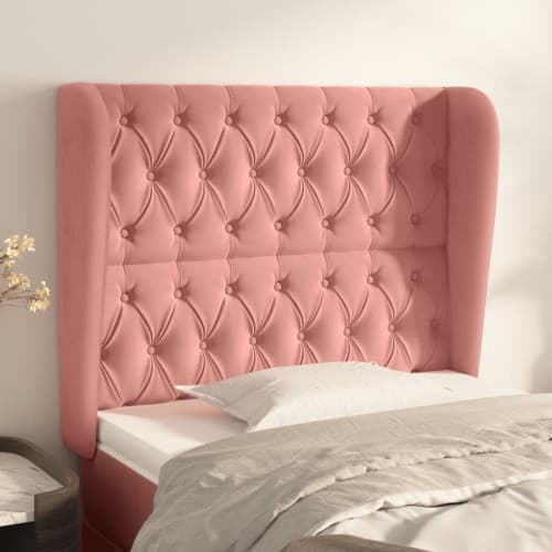 Sänggavel med kanter rosa 93x23x118/128 cm sammet