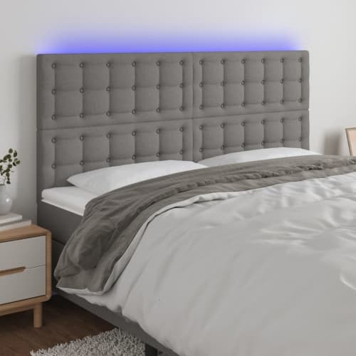 Sänggavel LED mörkgrå 160x5x118/128 cm tyg
