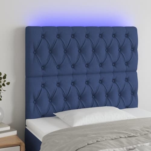 Sänggavel LED blå 100x7x118/128 cm tyg