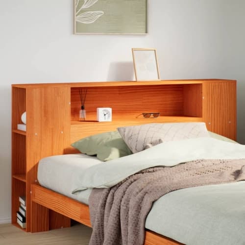 Huvudgavel med förvaring vaxbrun 120 cm massiv furu