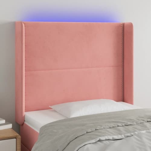 Sänggavel LED rosa 103x16x118/128 cm sammet