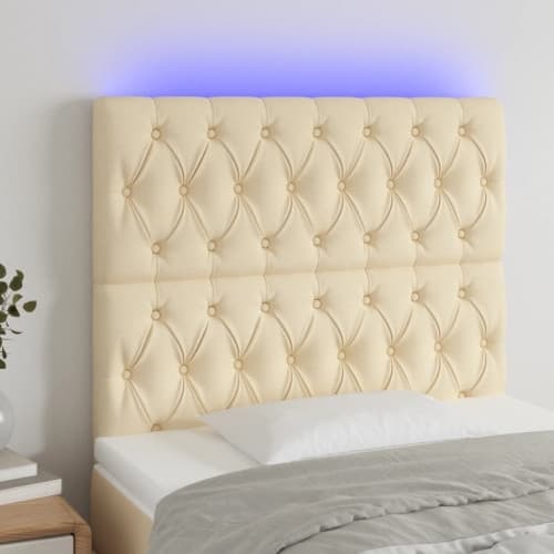 Sänggavel LED gräddvit 100x7x118/128 cm tyg