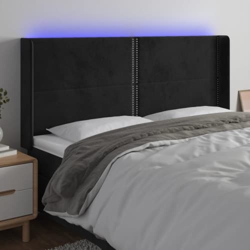 Sänggavel LED svart 183x16x118/128 cm sammet