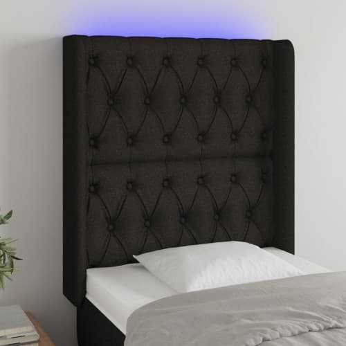 Sänggavel LED svart 83x16x118/128 cm tyg