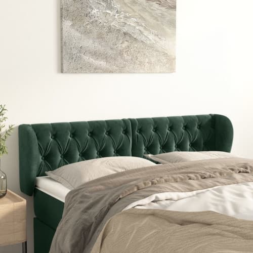 Sänggavel med kanter mörkgrön 163x23x78/88 cm sammet
