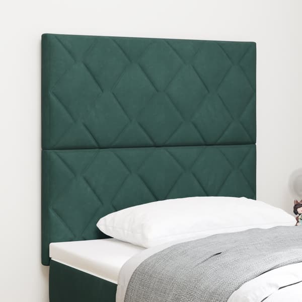 Sänggavel - diamantblock design, mörkgrön, 100 cm sammet