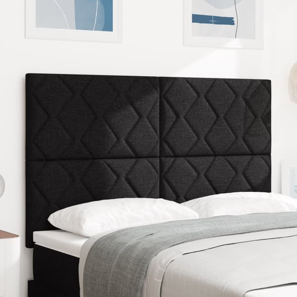 Sänggavel med diamantblockmönster svart 160 cm tyg