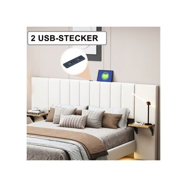 Lit capitonné 140*200 cm, Doldigt sängben, Dubbel, Extra stor huvudgavel, Beige