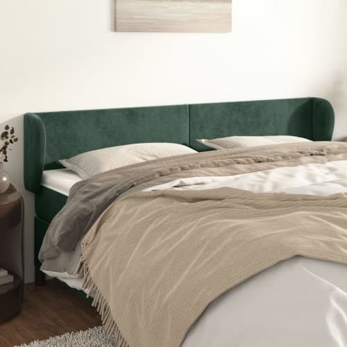 Sänggavel med kanter mörkgrön 203x23x78/88 cm sammet
