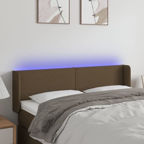 Sänggavel LED mörkbrun 147x16x78/88 cm tyg