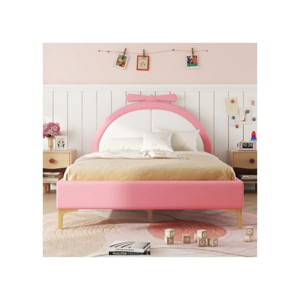 Säng 140*200cm, vadderad säng, bekväm sänggavel, rosa utseende, elegant och enkel, rosa