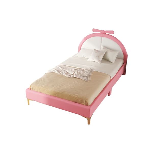 Säng 140*200cm, vadderad säng, bekväm sänggavel, rosa utseende, elegant och enkel, rosa