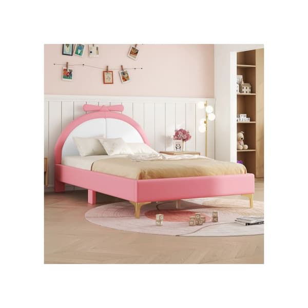 Säng 140*200cm, vadderad säng, bekväm sänggavel, rosa utseende, elegant och enkel, rosa