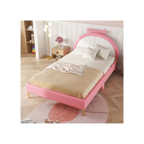 Säng 140*200cm, vadderad säng, bekväm sänggavel, rosa utseende, elegant och enkel, rosa