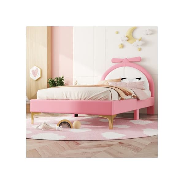 Säng 90*200 cm, stoppad säng, bekväm sänggavel, rosa utseende, elegant och enkel, rosa