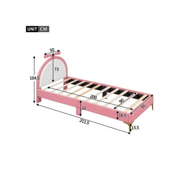Säng 90*200 cm, stoppad säng, bekväm sänggavel, rosa utseende, elegant och enkel, rosa