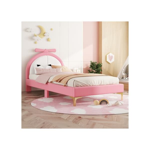Säng 90*200 cm, stoppad säng, bekväm sänggavel, rosa utseende, elegant och enkel, rosa