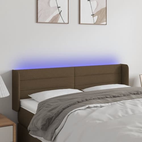 Sänggavel LED mörkbrun 147x16x78/88 cm tyg