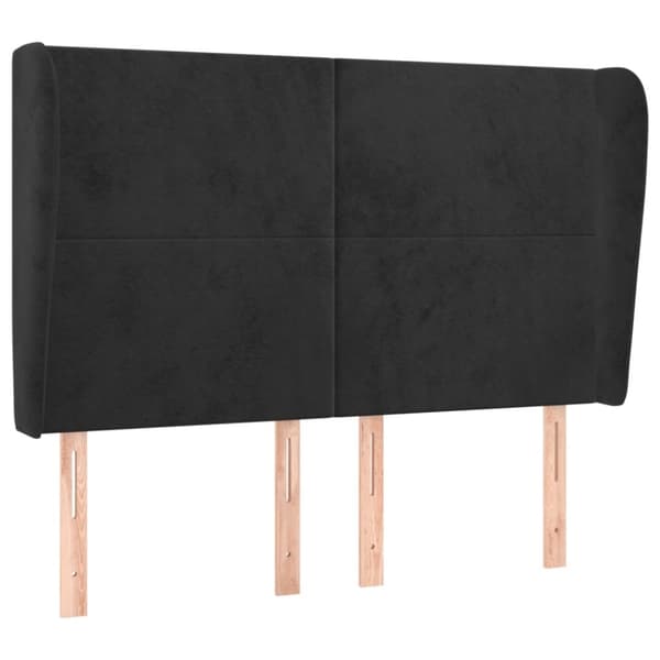 Sänggavel med kanter svart 147x23x118/128 cm sammet
