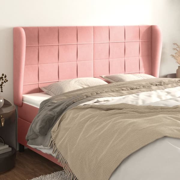 Sänggavel med kanter rosa 183x23x118/128 cm sammet