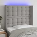 Miniatyrbild 1 av 2: Sänggavel LED ljusgrå 83x16x118/128 cm tyg