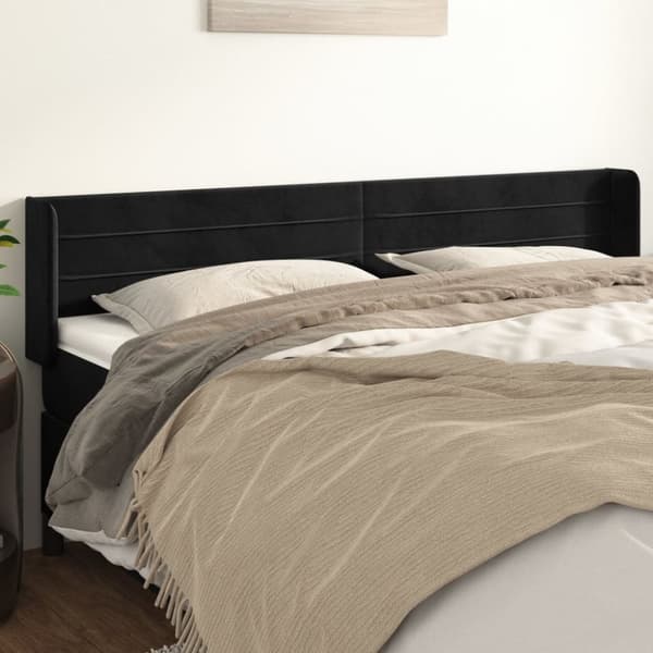 Sänggavel med kanter svart 183x16x78/88 cm sammet