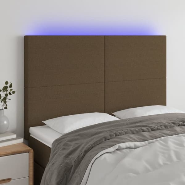 Sänggavel LED mörkbrun 144x5x118/128 cm tyg