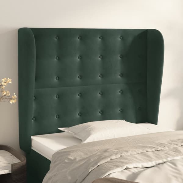 Sänggavel med kanter mörkgrön 83x23x118/128 cm sammet
