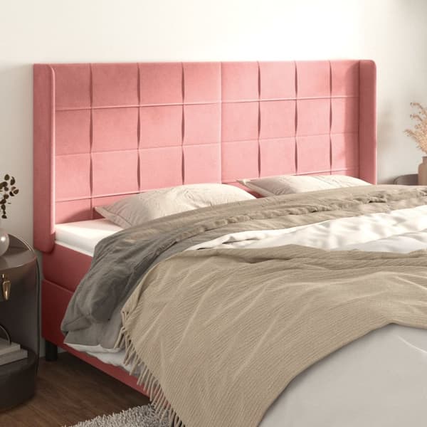 Sänggavel med kanter rosa 203x16x118/128 cm sammet