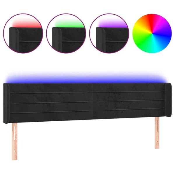 Sänggavel LED svart 203x16x78/88 cm sammet