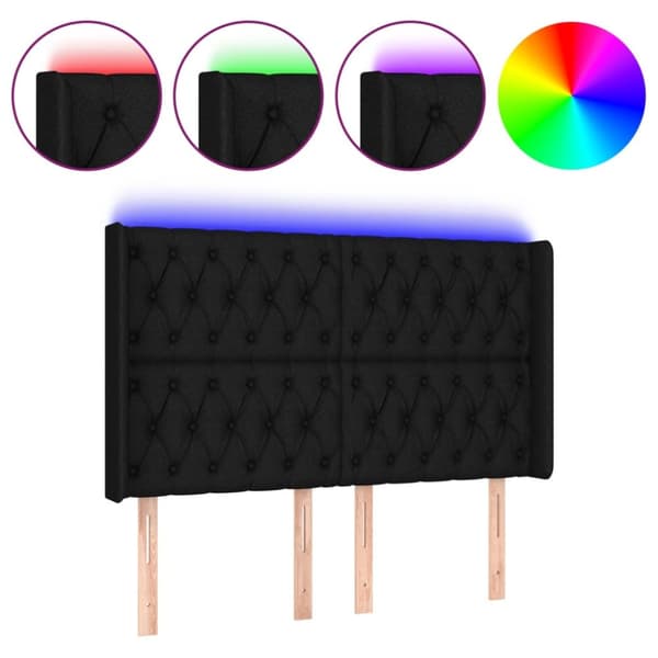 Sänggavel LED svart 147x16x118/128 cm tyg