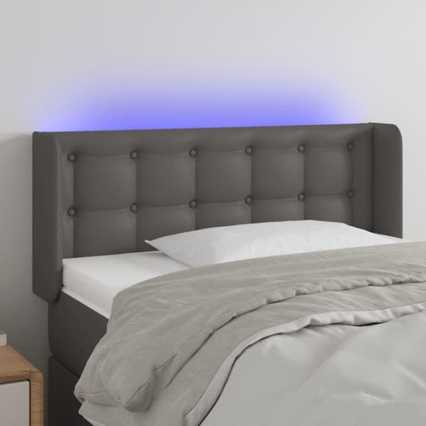 Sänggavel LED grå 83x16x78/88 cm konstläder
