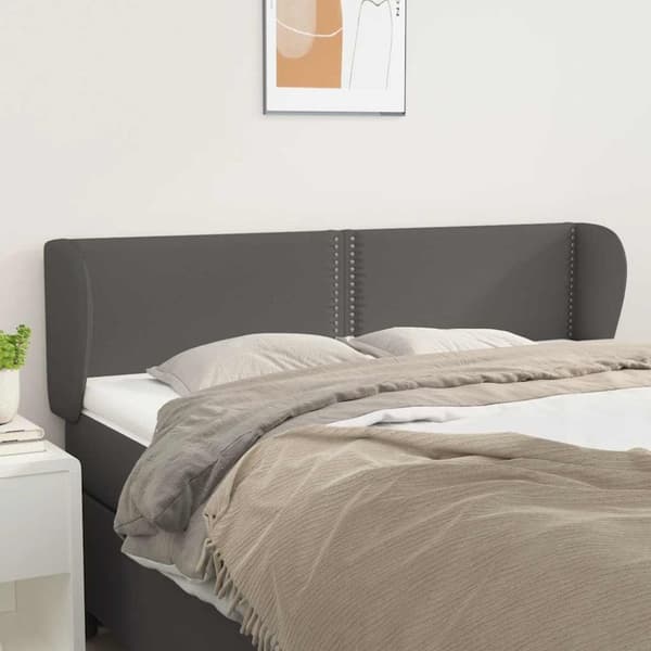 Sänggavel med kanter grå 147x23x78/88 cm konstläder